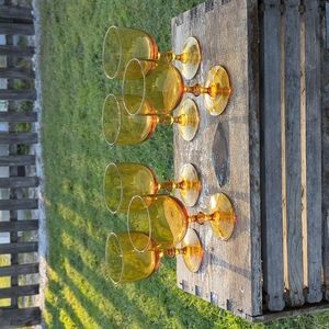 Set of 6 Mid-Century French Vintage Amber wine glasses